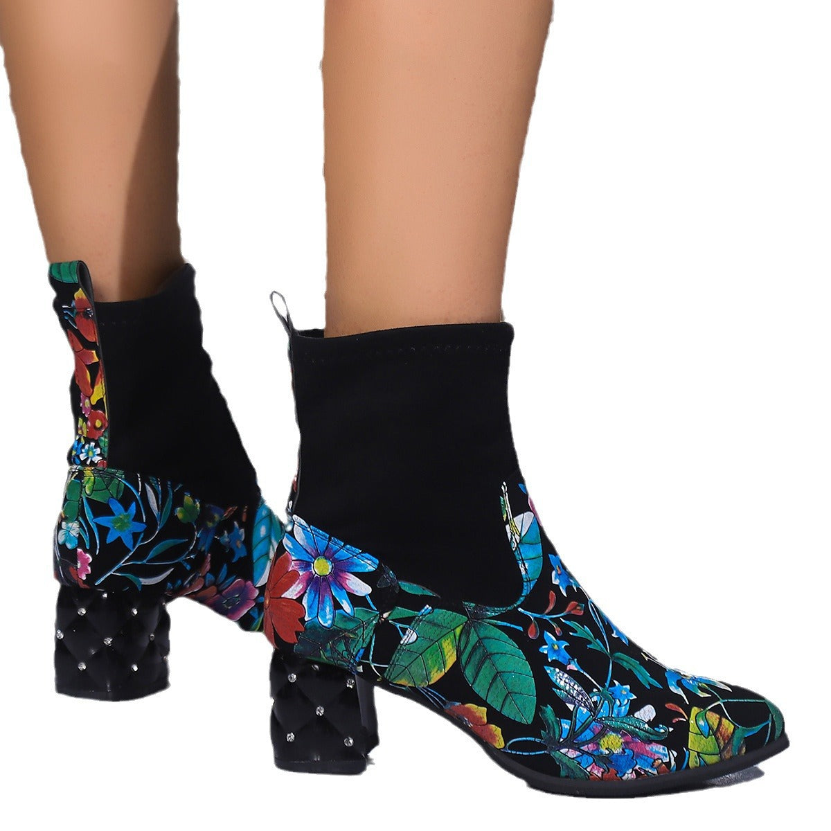 Printing Plus Velvet Wool Stretch Boots Mid Heel - EnigmaParis