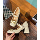 Women's High-heeled Mary Jane Shoes Horsebit Buckle Chunky Heel Square Toe Toe Cap - EnigmaParis