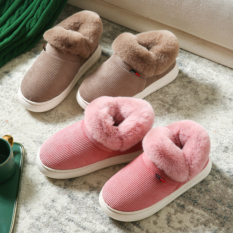 Winter Plush Cotton Shoes For Men And Women Cozy Fluffy Corduroy House Slippers Warm Slip On Fleece House Shoes - EnigmaParis
