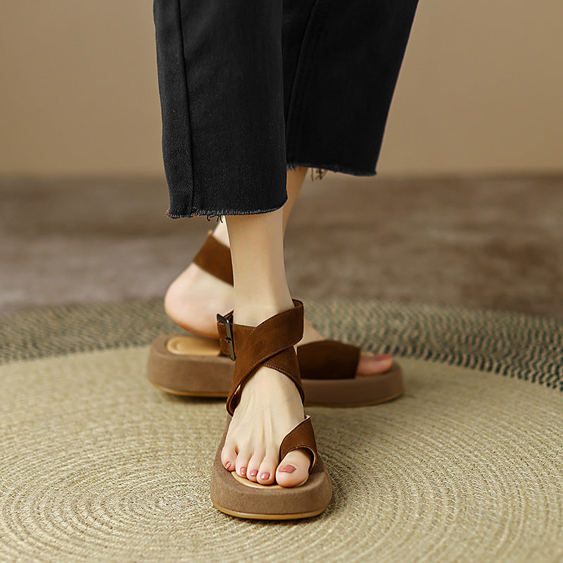 Women's Casual Round Toe Mid Heel Sandals Platform Shoes