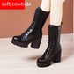 Leather High Heel Mid-calf Boots For Women Lace-up - EnigmaParis