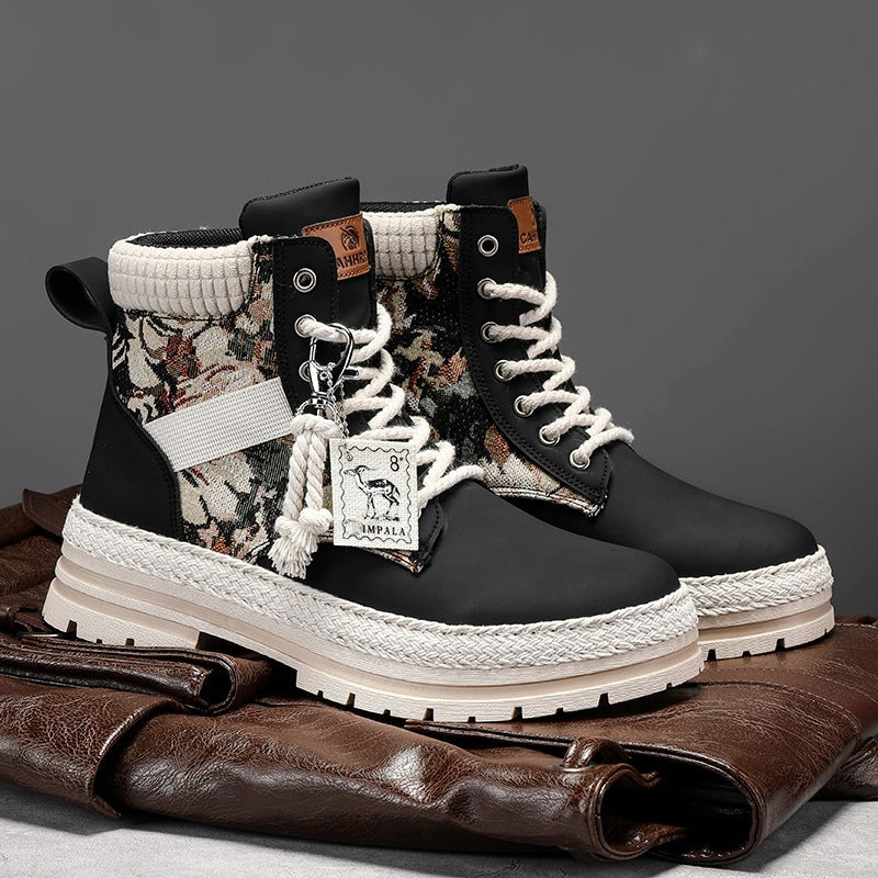 Men's Autumn and Winter Print Boots: High-Top British Style | Enigma Paris - EnigmaParis