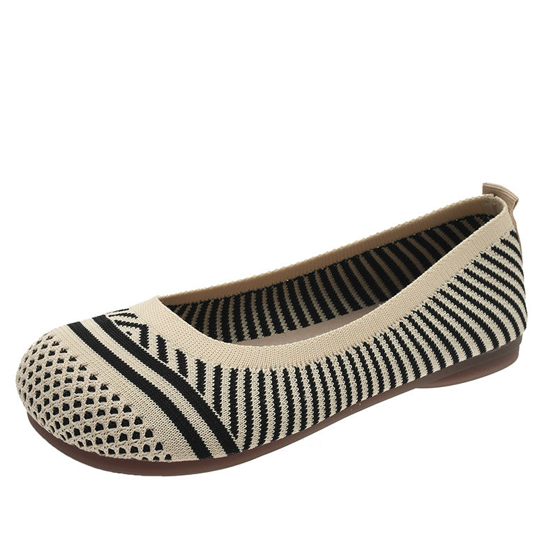 Soft Bottom Pumps Women's Knitted Woven Low-cut Flat Shoes - EnigmaParis