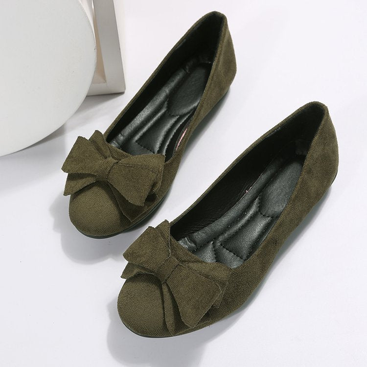 Rubber Plus Size Flat Casual Shoes Women Suede Bow Round Head Gommino - EnigmaParis