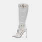 Metal Leathern Pointed Stiletto Heel High Leg Boot Rivet - EnigmaParis