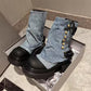 Women's Shoes Denim Metal Buckle Ankle Boots Round Head Thick Bottom Casual - EnigmaParis