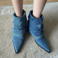 Thickened And Fashionable Pleated Denim Short Boots For Women - EnigmaParis