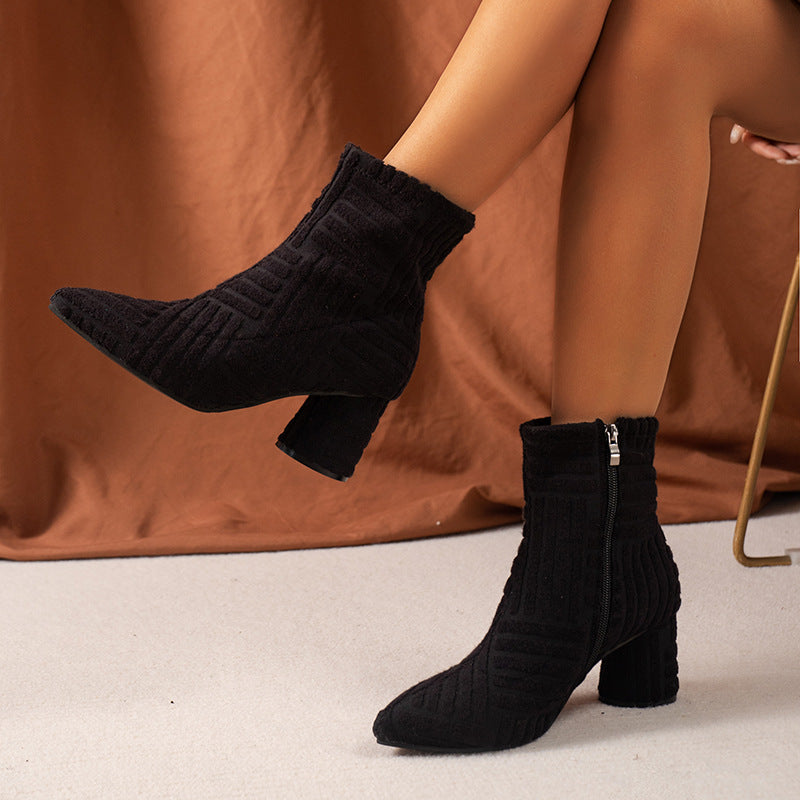 Women's Shoes Pointed Toe Zip High Heel Boots Fashion - EnigmaParis
