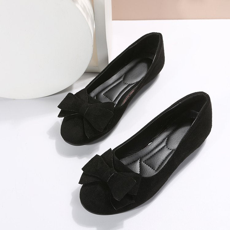 Rubber Plus Size Flat Casual Shoes Women Suede Bow Round Head Gommino - EnigmaParis