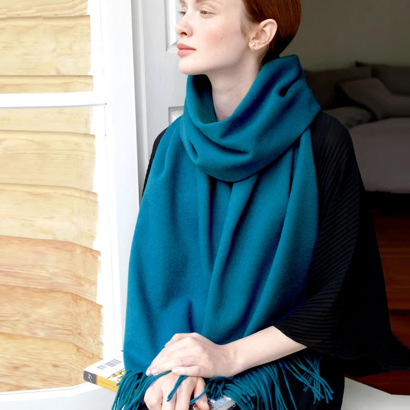 Solidlove 100% Wool Winter Scarf | Women's Fashion Cashmere Poncho Wrap | Elegant Scarves for Ladies | EnigmaParis