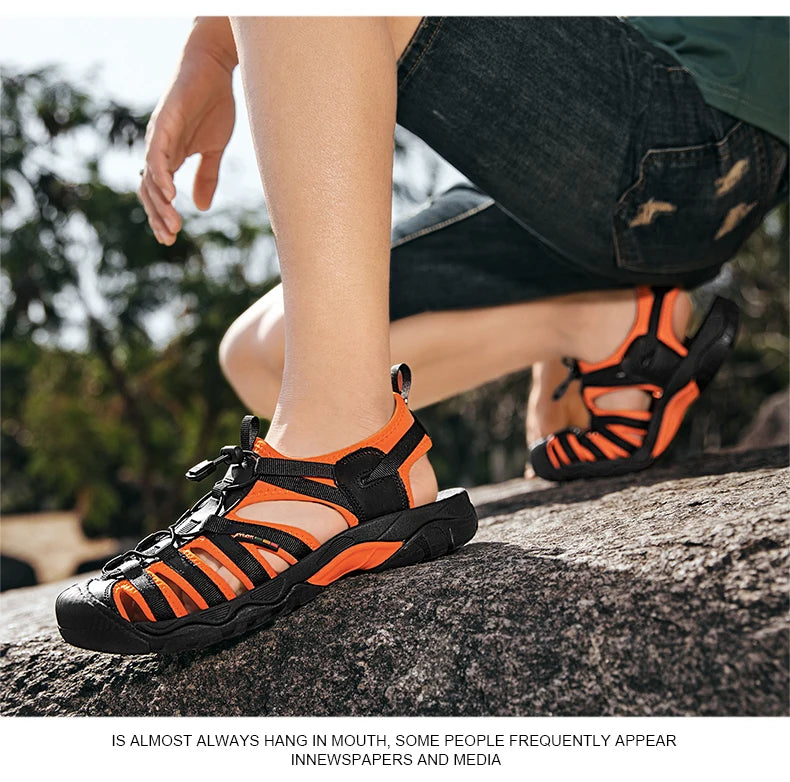 New Summer Genuine Leather Men Sandals Fashion Design Breathable Casual Shoes Men Soft Bottom Outdoor Beach Sandals Big Size 48