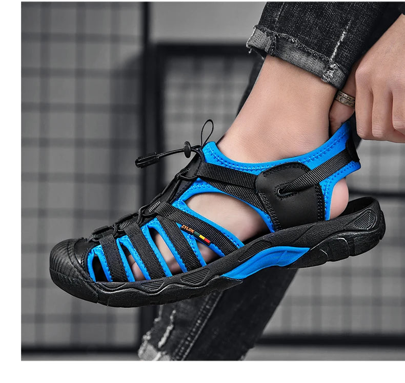 New Summer Genuine Leather Men Sandals Fashion Design Breathable Casual Shoes Men Soft Bottom Outdoor Beach Sandals Big Size 48