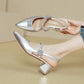 Chunky Heel Silver With Pointed Toe High Heels