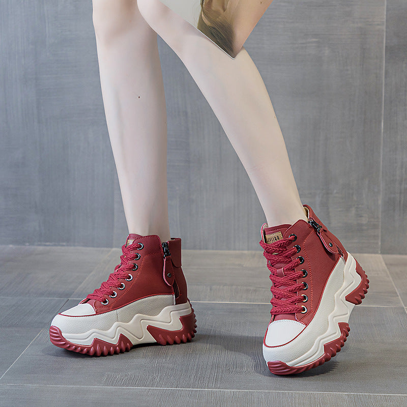 Women's Height Increasing Insole 7CM Leather Platform Shoes.