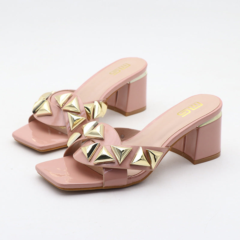 Chunky Heel Sandals: Simple & Stylish | Open Toe, Square Head Design, Outdoor Sandals - EnigmaParis