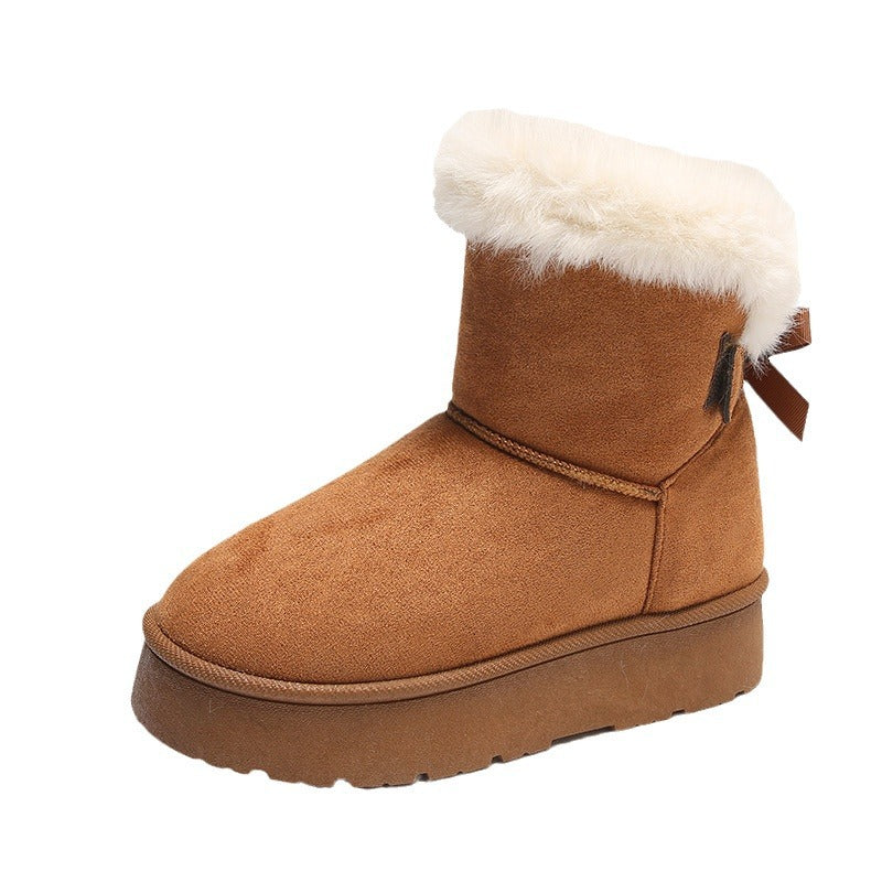 Women's Bowknot Snow Boots Winter Fleece Lined Padded Warm Keeping - EnigmaParis