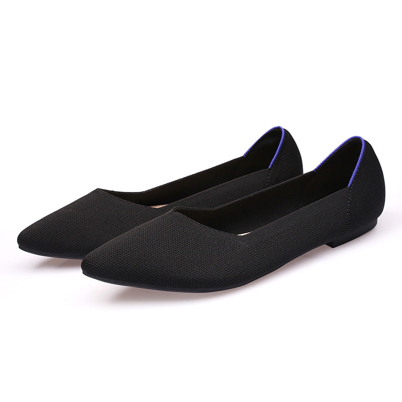 Women's Fashion Soft Bottom Flyknit Pointed Flat Shoes - EnigmaParis