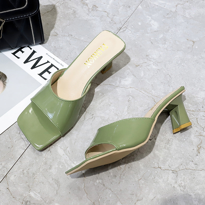 Women’s High Heel Peep Toe Slippers: Square Toe, Perfect for Summer - EnigmaParis