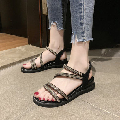 Women's Sandals | Stylish Korean Style Flat Sandals: Rhinestone Fairy All-match Fashion - EnigmaParis