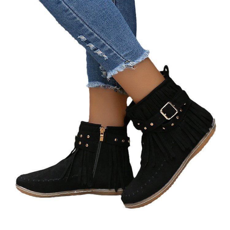 Women's Flat Buckle Martin Boots Retro - EnigmaParis