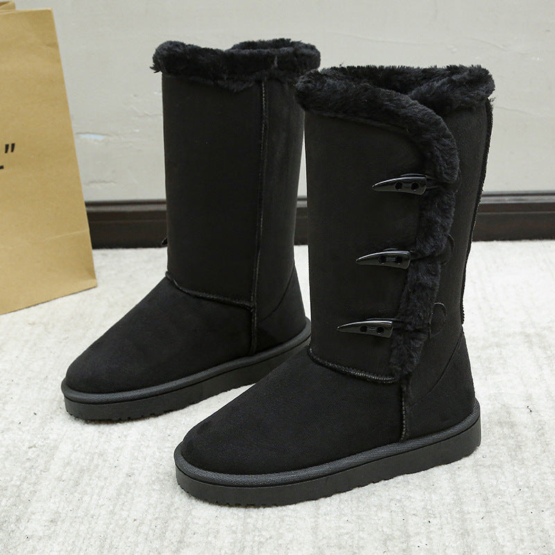 Cotton Shoes Thickened Mid-top Snow Boots Middle Tube Leather Boots - EnigmaParis
