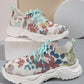 Floral Burst Casual Flower Sports Shoes - Women's Plus Size Flat Bottom Sneakers.