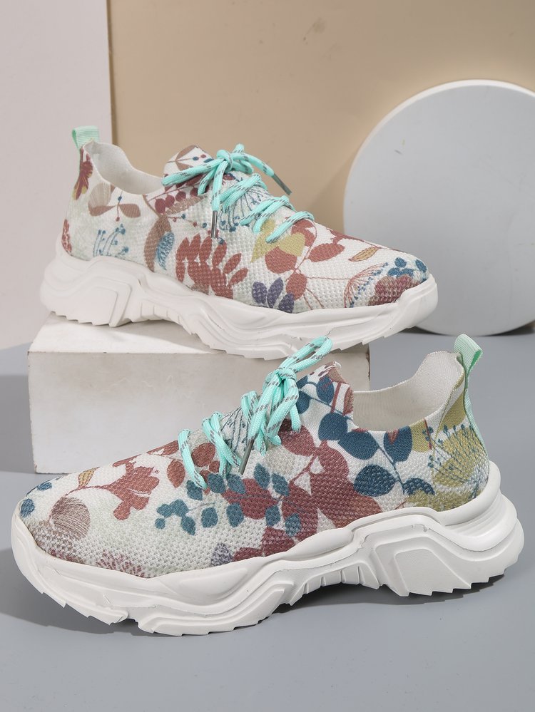 Floral Burst Casual Flower Sports Shoes - Women's Plus Size Flat Bottom Sneakers.