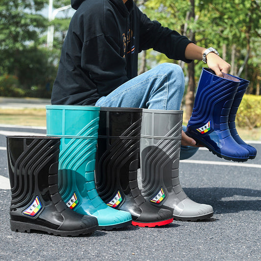 Mid-calf Rubber Fashion Rain Boots Men's Outdoor Fleece-lined - EnigmaParis