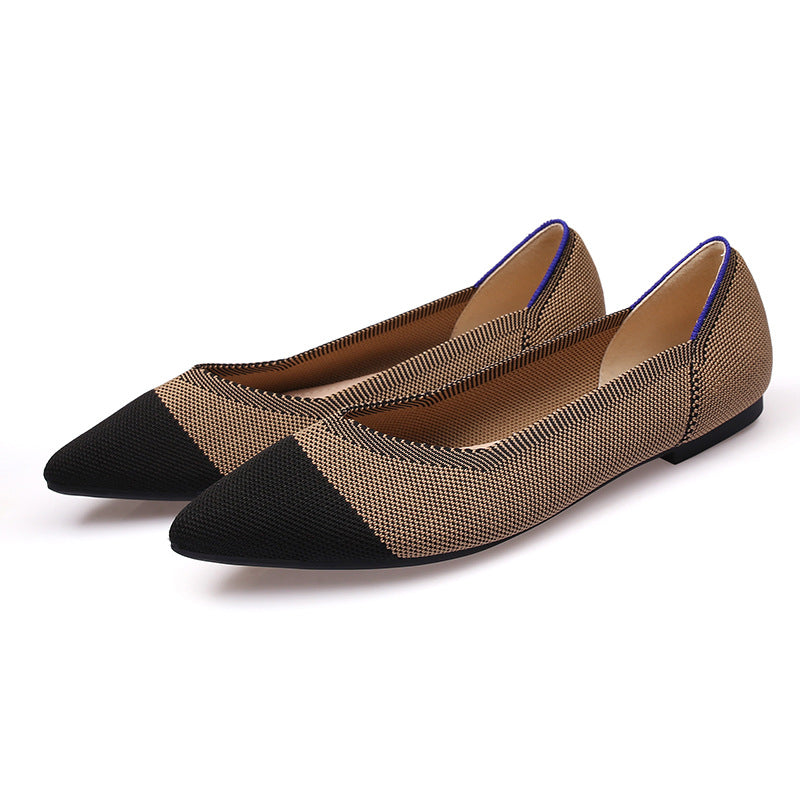 Women's Fashion Soft Bottom Flyknit Pointed Flat Shoes - EnigmaParis