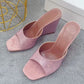Summer New Square Toe Wedge Full Diamond Muller High Heels Slippers - EnigmaParis