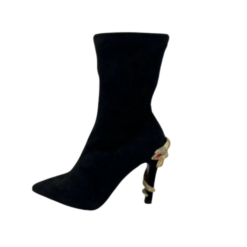 New Black Stiletto Heel Elastic Socks Boots - EnigmaParis