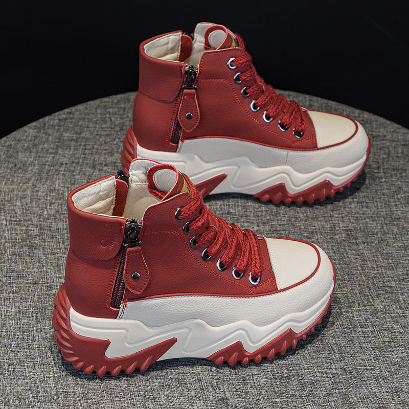 Women's Height Increasing Insole 7CM Leather Platform Shoes.
