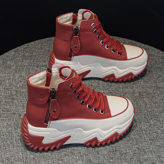 Women's Height Increasing Insole 7CM Leather Platform Shoes.