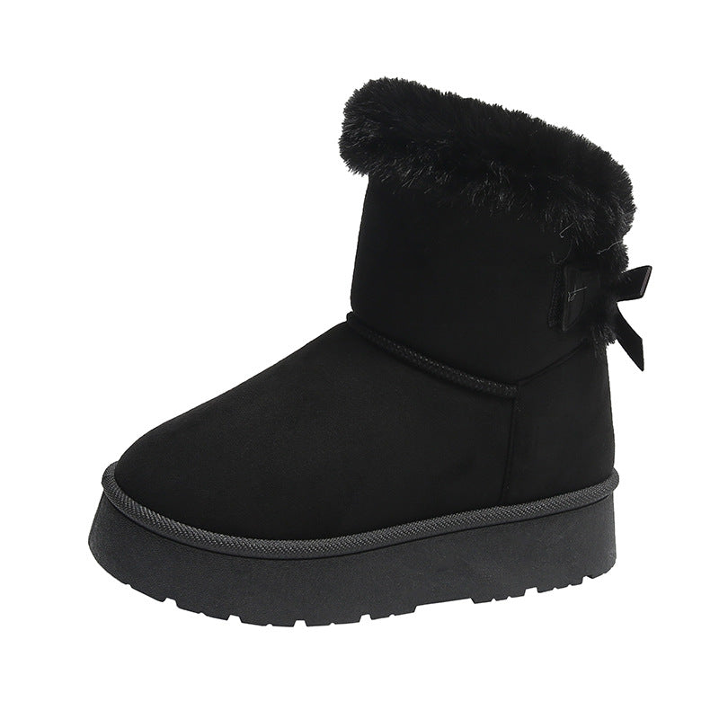Women's Bowknot Snow Boots Winter Fleece Lined Padded Warm Keeping - EnigmaParis