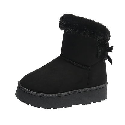 Women's Bowknot Snow Boots Winter Fleece Lined Padded Warm Keeping - EnigmaParis