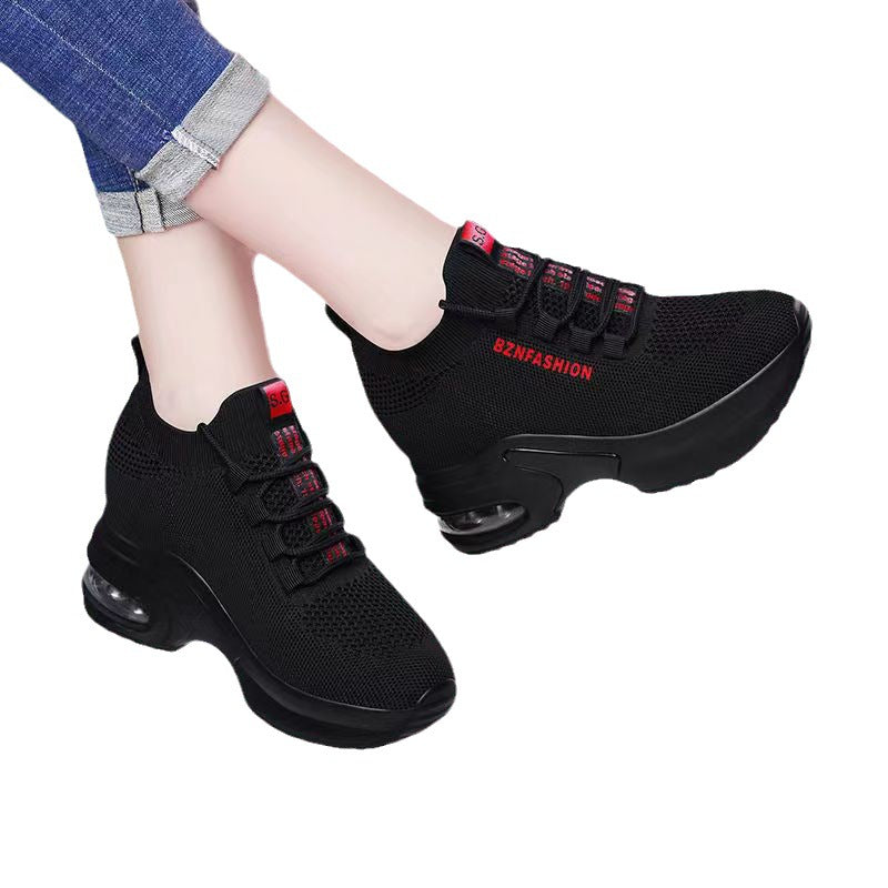 Women's Height Increasing Fly Woven Mesh Dad Shoes with Air Cushion - Comfortable and Stylish Footwear.