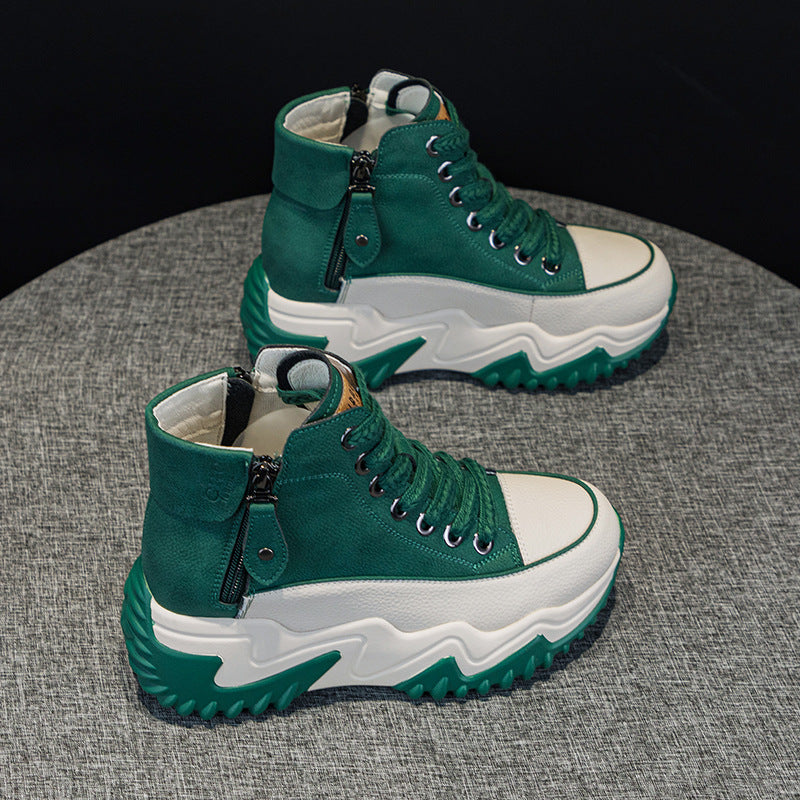 Women's Height Increasing Insole 7CM Leather Platform Shoes.