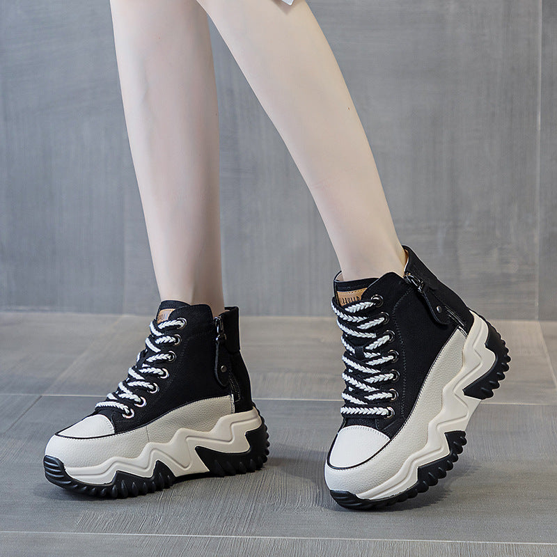 Women's Height Increasing Insole 7CM Leather Platform Shoes.