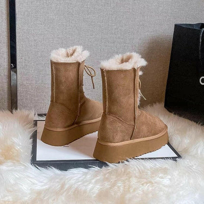 Women's Fashion Brown Warm Slugged Bottom Snow Boots.
