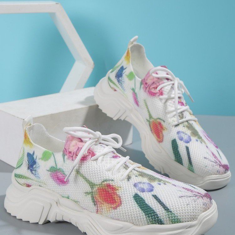 Floral Burst Casual Flower Sports Shoes - Women's Plus Size Flat Bottom Sneakers.