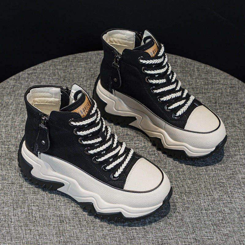 Women's Height Increasing Insole 7CM Leather Platform Shoes.