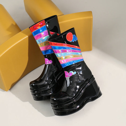 Women's Fashion Platform Knee-high Punk Side Zipper Boots - EnigmaParis