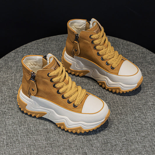 Women's Height Increasing Insole 7CM Leather Platform Shoes.