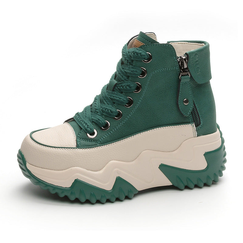 Women's Height Increasing Insole 7CM Leather Platform Shoes.