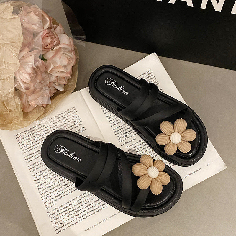 Wind Thick Bottom Sweet Fashion Vacation Flower Slippers - EnigmaParis