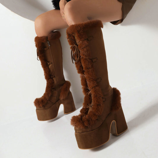 Fur Boots Platform Platform High Heel Women's High Boots - EnigmaParis
