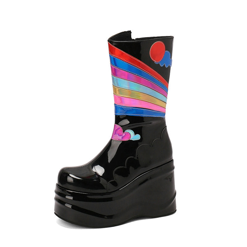 Women's Fashion Platform Knee-high Punk Side Zipper Boots - EnigmaParis