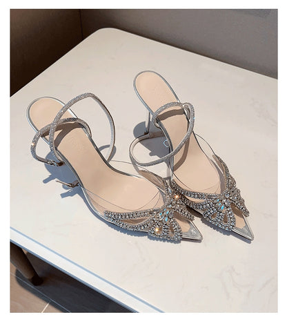 Women's High-end Crystal Butterfly Diamond Evening Sandals - Elegant All-matching Footwear - EnigmaParis