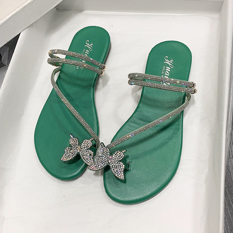 Stylish Plus Size Rhinestone Sandals: Bow Toe Covering, Fashionable Outer Wear - EnigmaParis