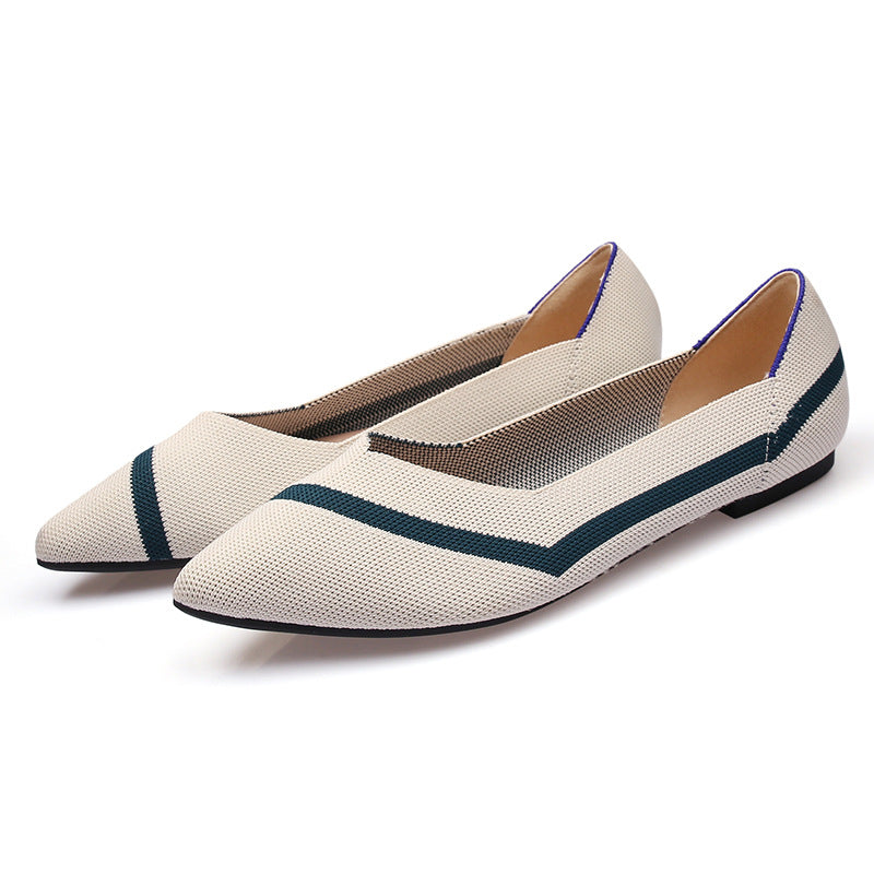 Women's Fashion Soft Bottom Flyknit Pointed Flat Shoes - EnigmaParis